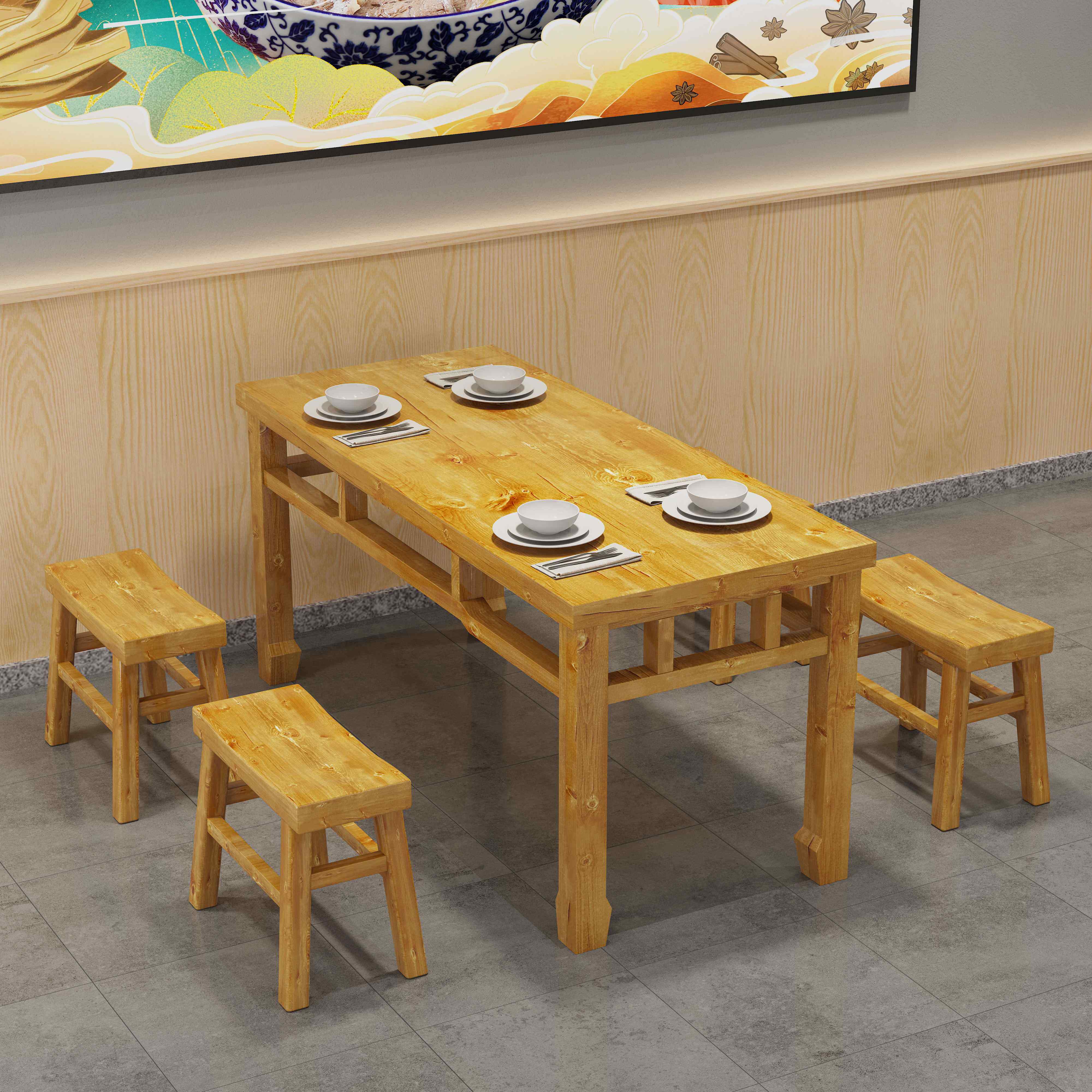 餐桌桌椅实木面馆饭店烧烤店小吃店商用中式碳化加厚实木厂家直销