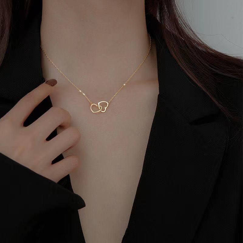 推荐Love double ring necklace female clavicle chain women's 饰品/流行首饰/时尚饰品新 项链 原图主图