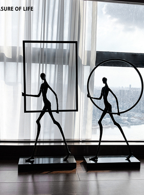 新中式样板房酒店家居客厅软装饰品玄关摆设抽象人物铸铁雕塑摆件