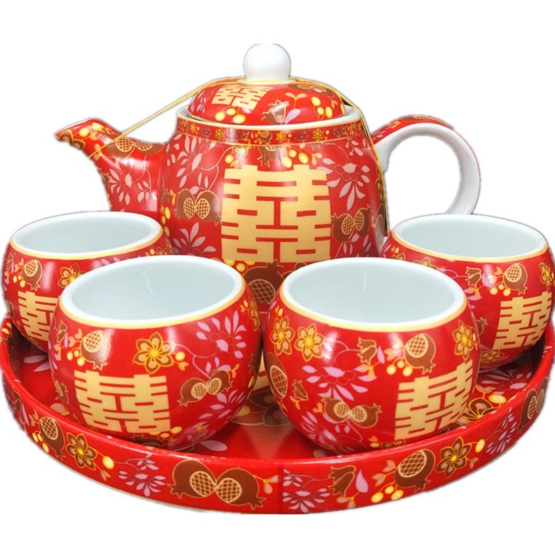 结婚婚用品港新式新人敬茶杯套喜碗传统习俗庆娘嫁妆陶瓷茶具套组
