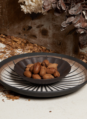 圆形陶瓷托盘果盘侘寂风民宿软装样板房家居客厅餐桌茶几收纳摆件