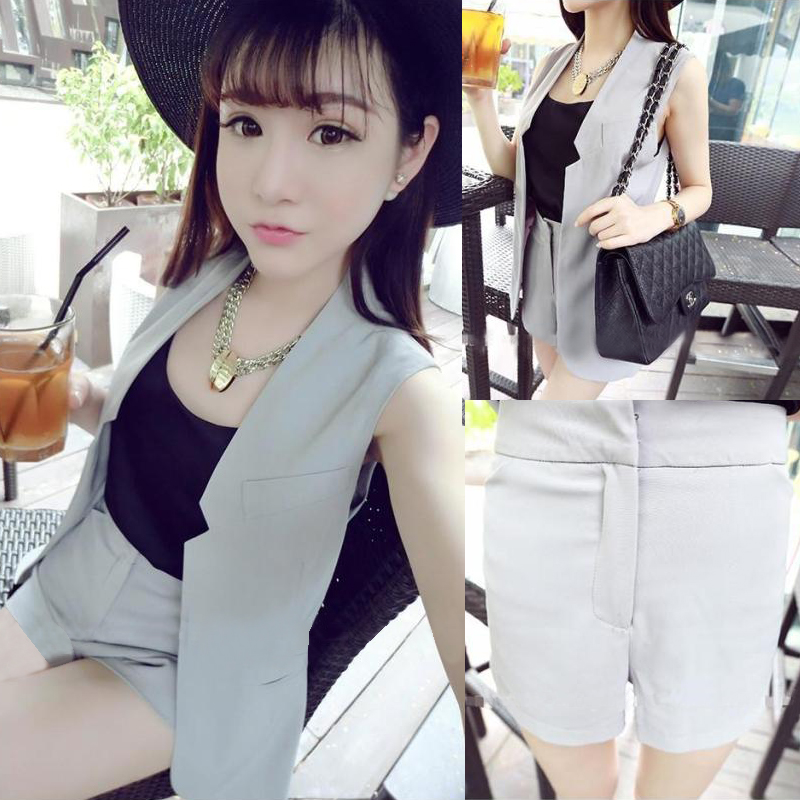 2024夏季新款气质时尚修身西装三件套马甲背心短裤休闲运动套装女