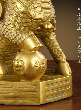 好货铜麒麟摆件一对公母客厅家居家用踩八卦纯黄铜全铜办公室工艺