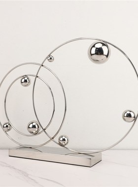 新中式创意简约金属圆圈摆件办公室客厅玄关书房卧室桌面软装饰品