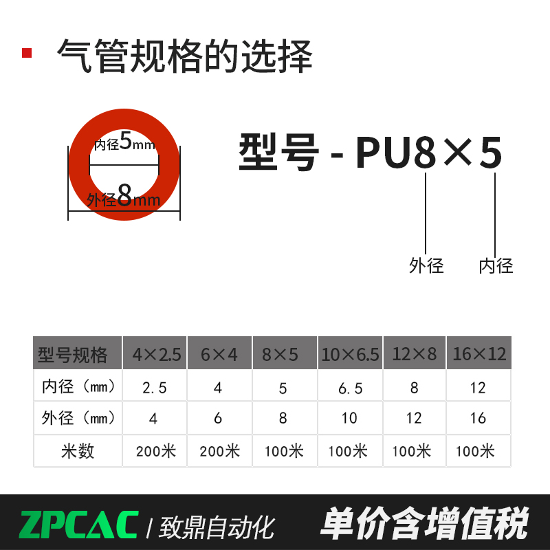 PU气管6气线气泵空压机高u压气动软管压缩空气气管8/10/12mm