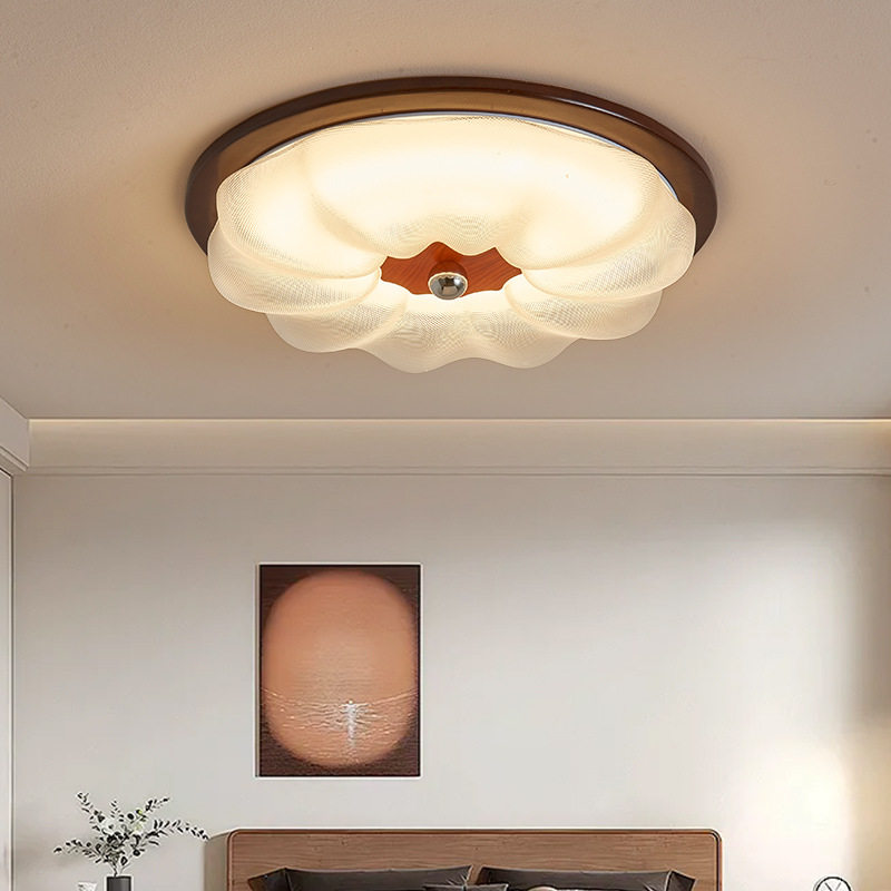 法式中古风主卧室风扇灯美式轻奢复古实木高级胡桃木色书房吸顶灯