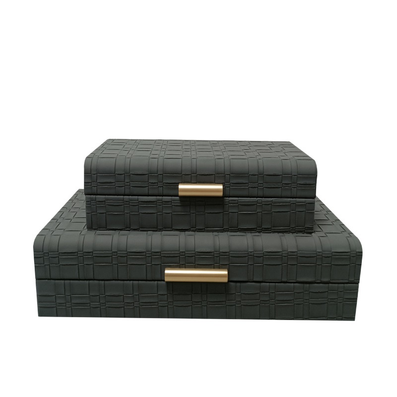 现代简约样板间首饰盒装饰品摆件卧室软装皮质创意收纳盒酒柜摆设