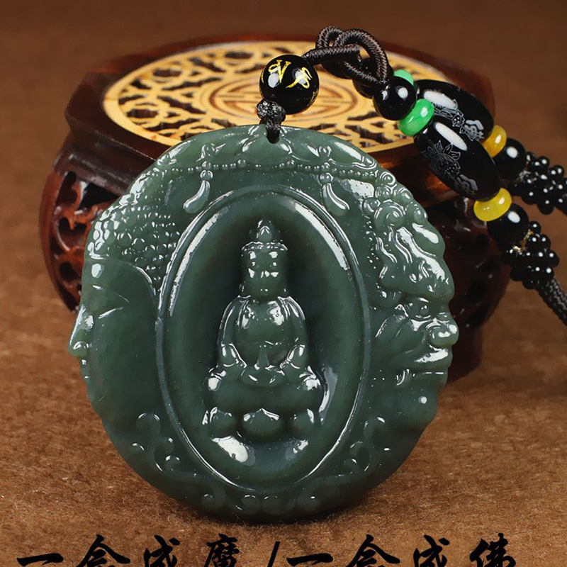 新疆和田玉石青玉佛魔一念之间问心问道男女玉佩玉吊坠玉器工艺品
