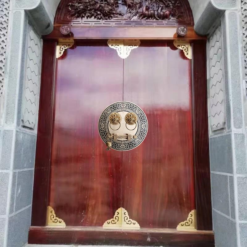 仿古大门装饰门栓门锁纯铜拉手老式门环把手中式木门配Z件插销挂
