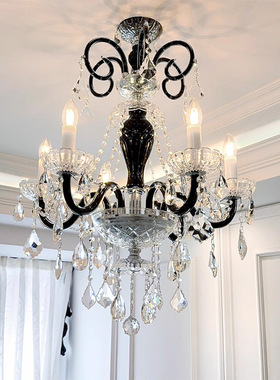 法式水晶吊灯黑色中古风客厅主灯别墅宫廷风蜡烛灯餐厅灯卧室灯具