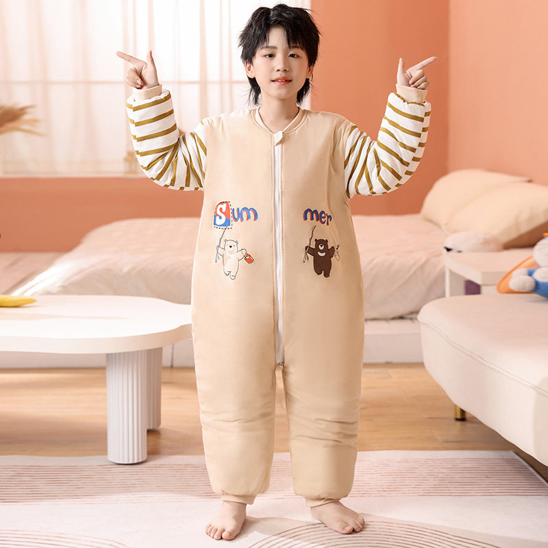 儿童连体连身睡衣加棉加厚男童女孩家居服纯棉中大童宝宝睡袋冬季