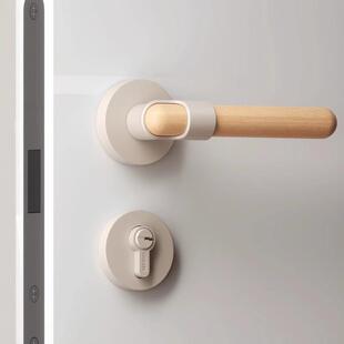 卧室门锁室内静音执手锁房间新中式 胡桃木房门家用樱桃木隐形把手