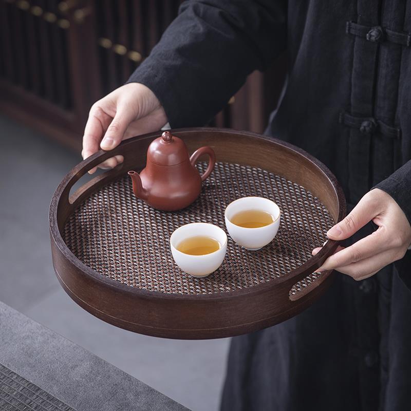高档咖啡托盘复古胡桃木茶具茶盘茶杯出菜家用客厅茶几杯子点心盘