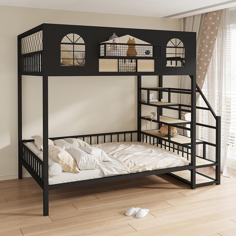 铁艺高架床双层上下铺小户型阁楼床现代简约复式二楼床时尚儿童床