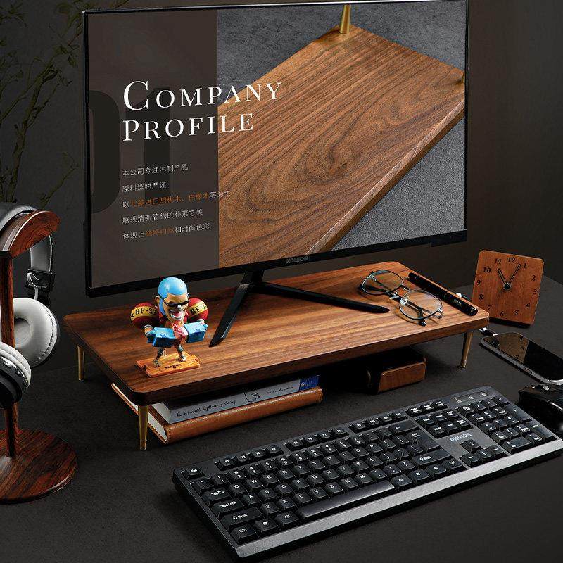 实木电脑增高架多功能USB显示器支架办公室台式置物键盘收纳托架