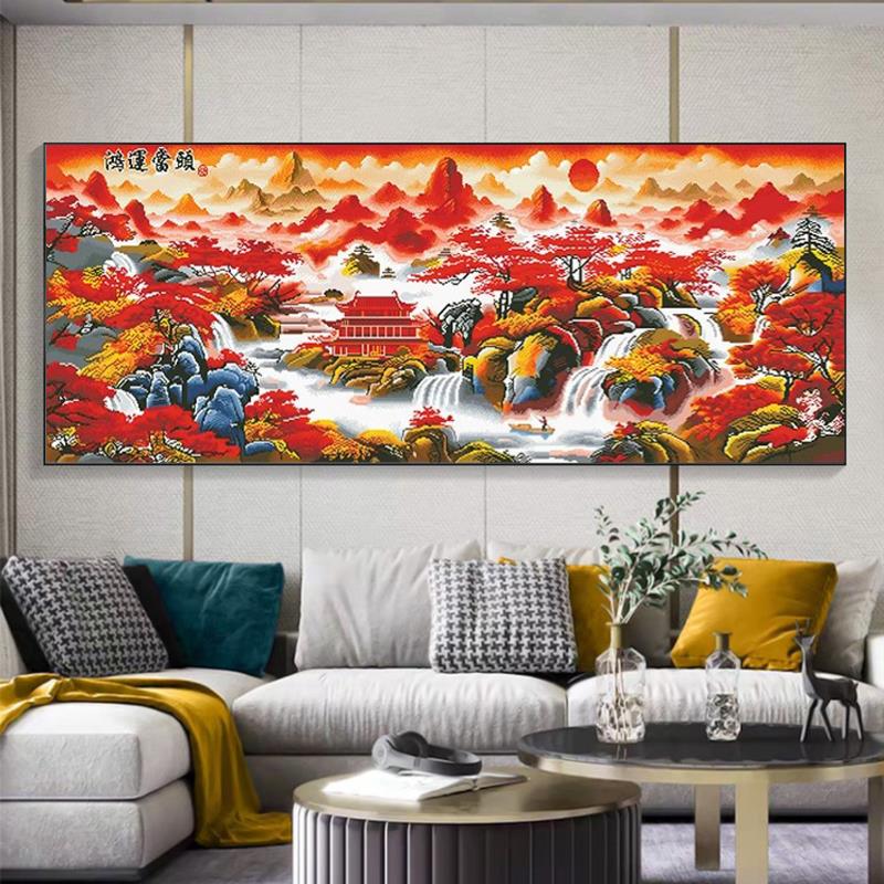 2025点钻十字绣鸿运当头5d钻石画满钻新款客厅现代简约风景山水画