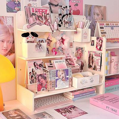 追星女孩桌面收纳洞洞板小卡立牌书桌抽屉式吧唧谷子展示置物架