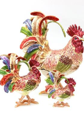 珐琅彩生肖母鸡公鸡摆件招财风水合金摆件金属饰品盒创意国潮礼品