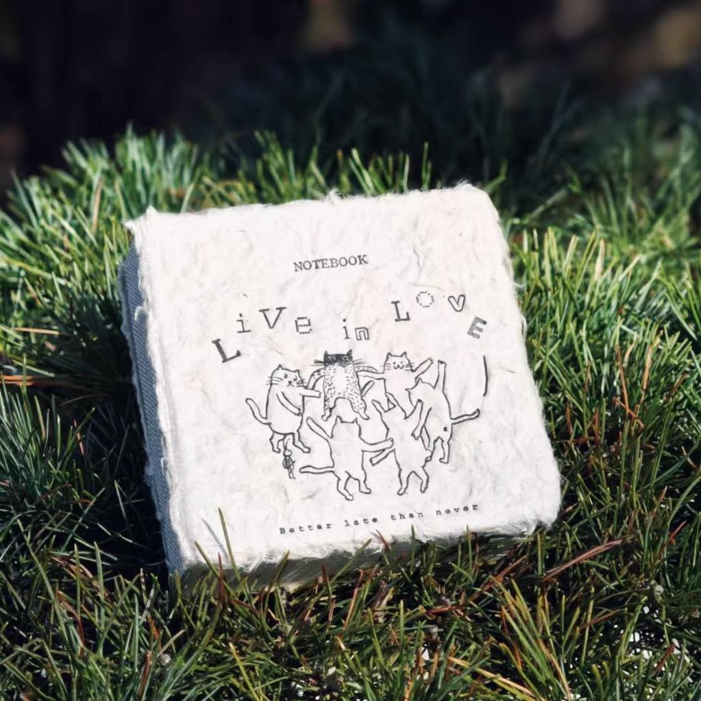 萌！树皮纤维版笔记本猫咪图案小众手工纸记事本文创手账本豆豆本