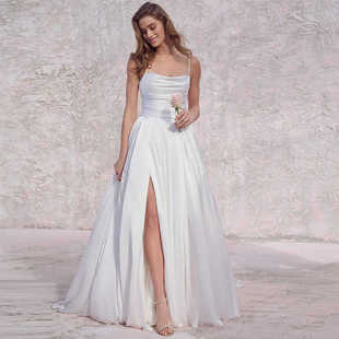 一字肩轻婚纱气质轻奢森系超仙出门纱修身 显瘦开叉吊带晚礼服拖尾