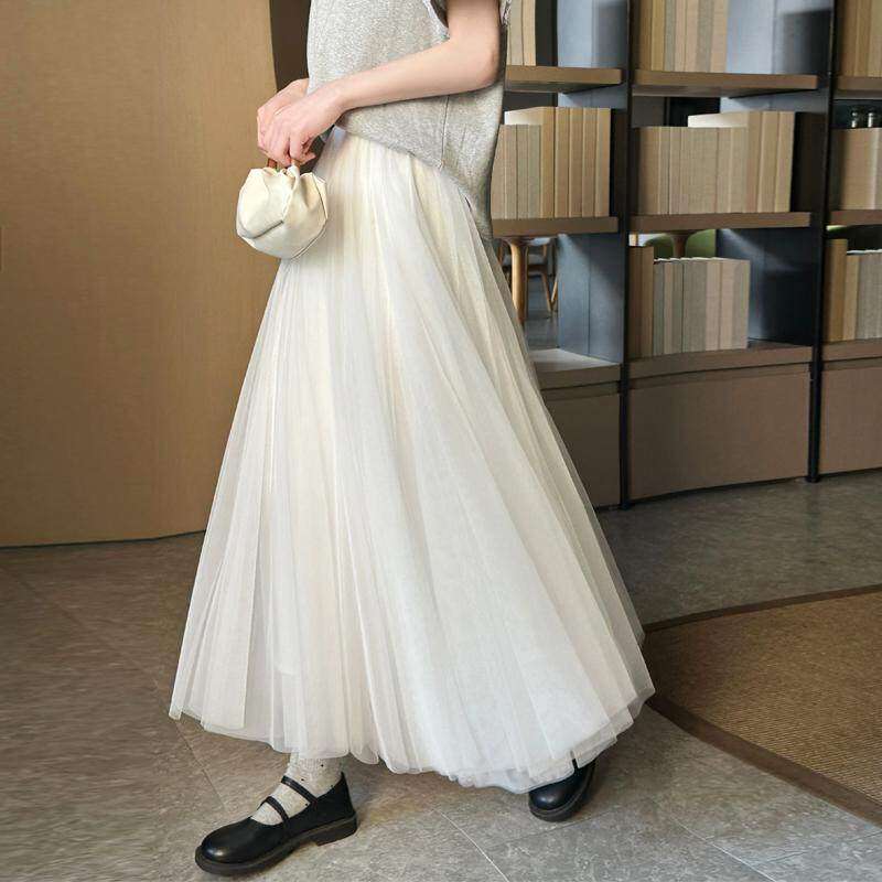 2026新款白色蓬蓬网纱半身裙显瘦纱裙中长款a字高腰大摆裙百搭