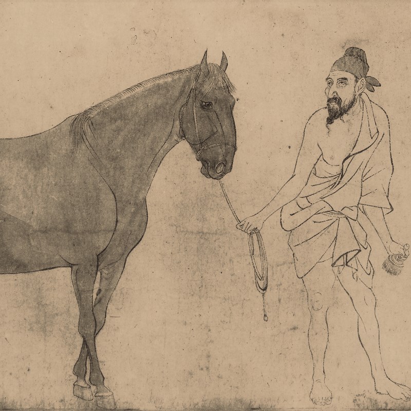 李公麟五马图新中式动物水墨国画客F厅书房装饰画高清微喷复制品图片