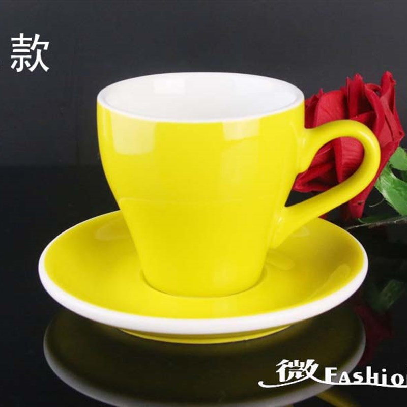 陶瓷色釉厚款拿杯花式大口A杯专业拉花咖啡杯卡布奇诺杯碟