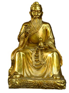 药王孙思邈纯铜摆件拿葫芦大药房名中医K馆药王菩萨孙真人坐雕像