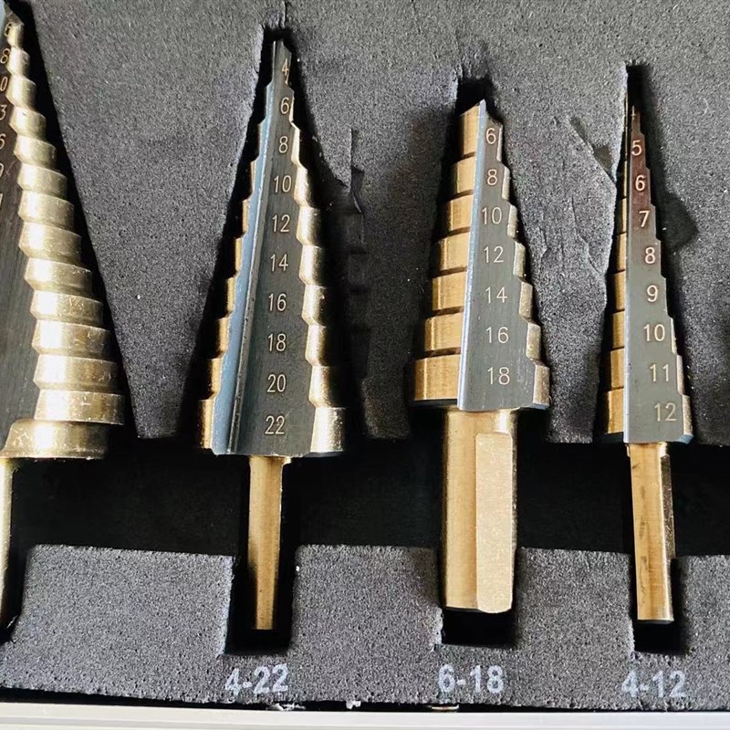 新品五件套铝盒钢板打o孔器公制5pc烤黄三角孔扩孔宝塔钻头台阶梯