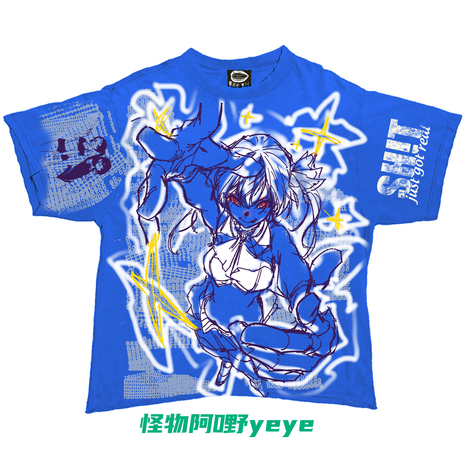 怪物阿嘢yeye 非主流亚文化多巴胺穿搭蓝色短袖y2k涩谷t恤原宿风