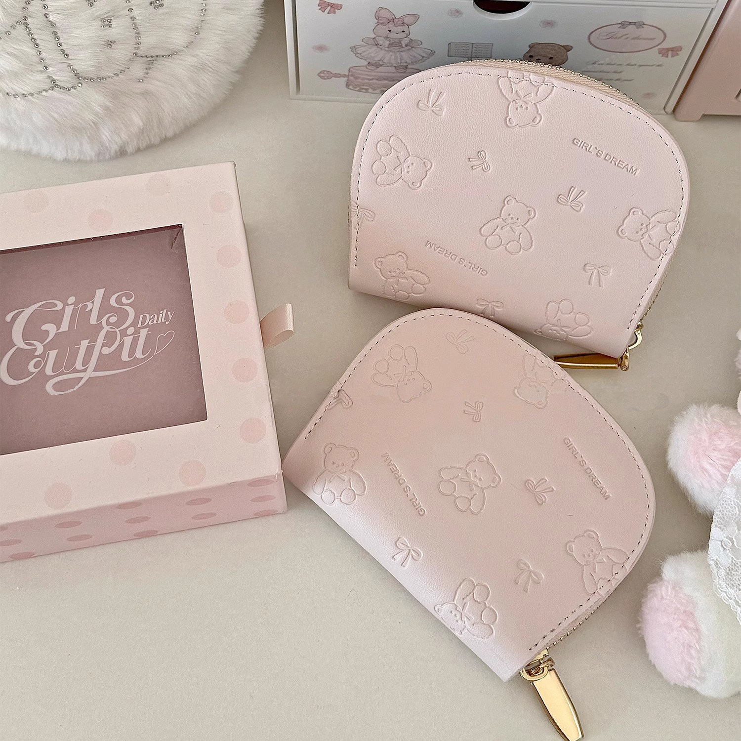 韩版短款女士卡包可爱卡通简约小熊学生多功能多卡位零钱包二合一