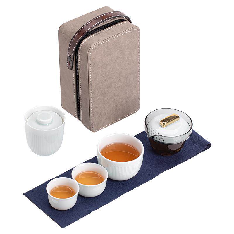 金晨旅行茶具创意潮流陶瓷快客杯一壶三杯便携户外露营车载泡茶器