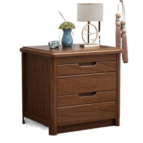 lw0胡桃木全实木床头现代中式柜迷你小型超窄卧室储物床边收纳柜