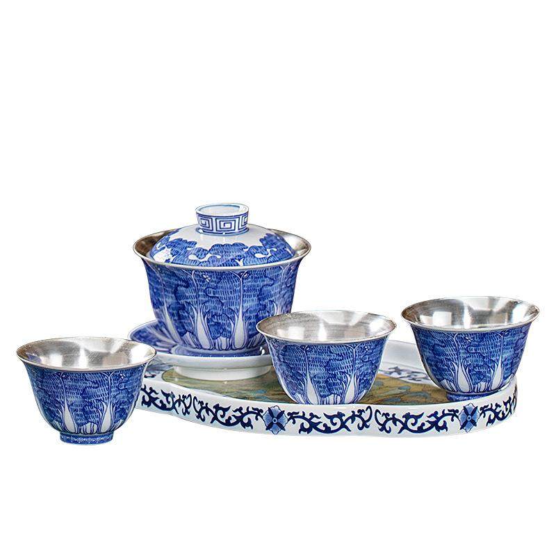 银茶具青花瓷功夫茶具套装盖碗茶壶组合白菜百财新年创意礼品茶具,餐饮具,旅行茶具,淘宝优惠券,粉丝福利购,淘宝优惠卷
