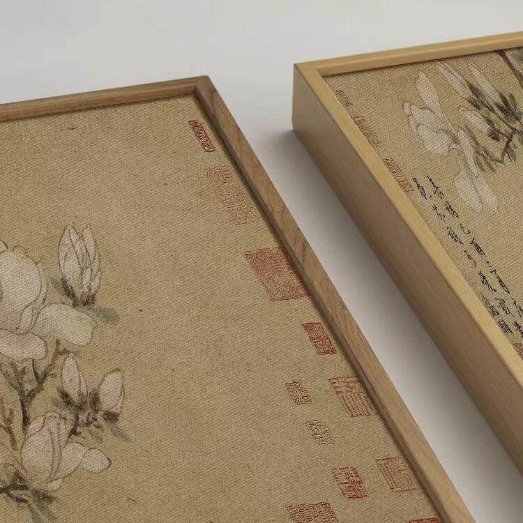 新中式卧室床头挂画文征明玉兰图卷横幅古画茶室装饰国画客厅壁画