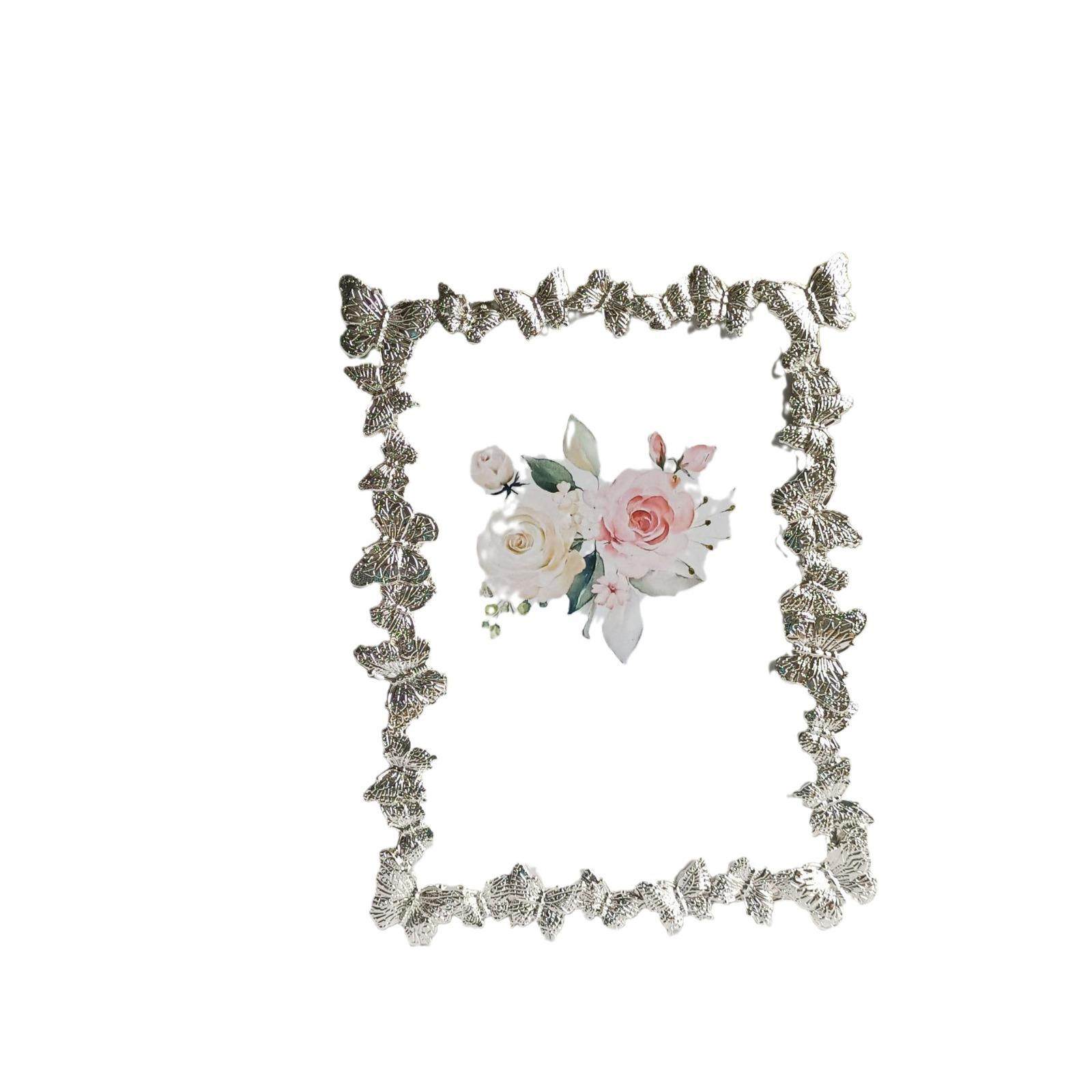 蝴蝶时尚亮银色6寸，7寸简约金属相框，样板房摆台