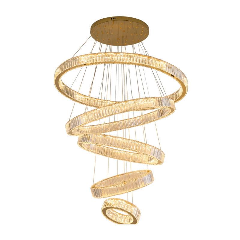 别墅客厅水吊950大灯复式楼环形楼轻中楼奢晶灯旋转楼梯挑高吊灯