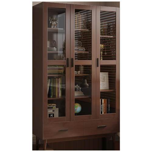 全实木橡木书柜带玻璃门组合书架书橱简约现代书房家用办公文件柜