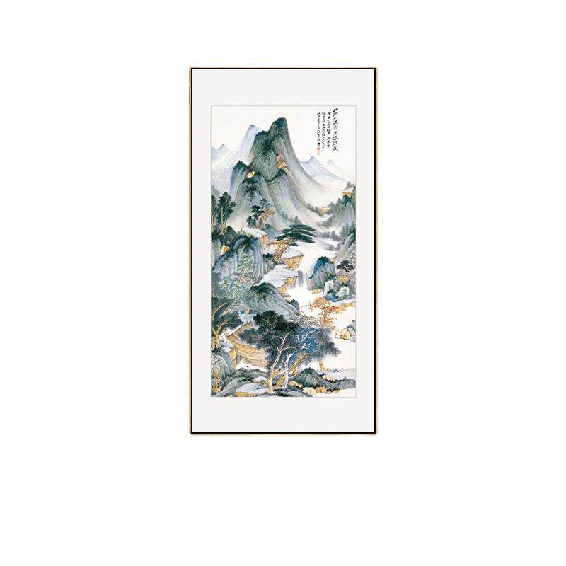 张大千山水画新中式入户玄关装饰画招财壁画过道走廊尽头挂画国画