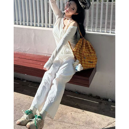 Hollister秋冬款美式复古阔腿裤女装小海鸥高腰显瘦直筒休闲长裤