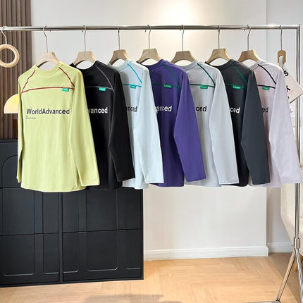 Hollister秋冬季小海鸥女子长袖T恤男士撞色圆领情侣装休闲上衣潮