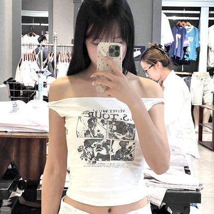 Hollister春秋美式女装单肩背心小海鸥露肩短袖T恤打底衫修身上衣