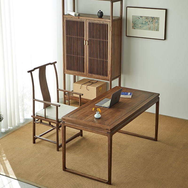 老榆木实木书画桌书法桌 新中式毛笔写字桌国学桌 新中式书桌家用
