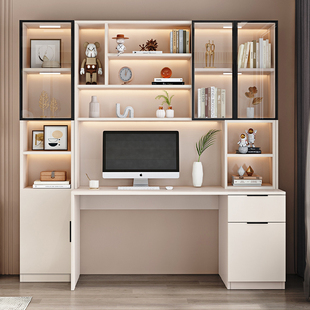书桌书架一体桌轻奢实木组合台式 办公桌电脑桌学生家用实木学习桌