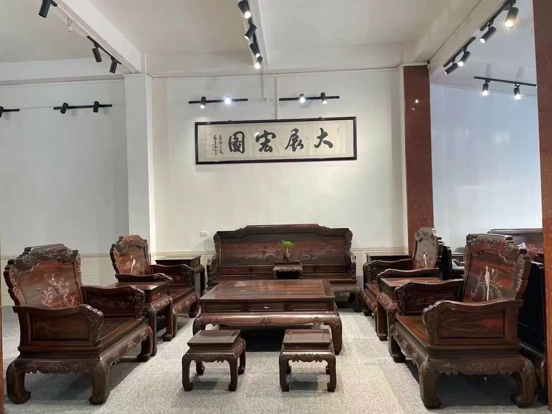 老挝大红酸枝交趾黄檀弯背沙发