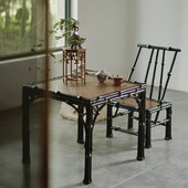 中式 复古筇竹茶几桌子 靠背小椅子童趣小方桌茶桌茶椅