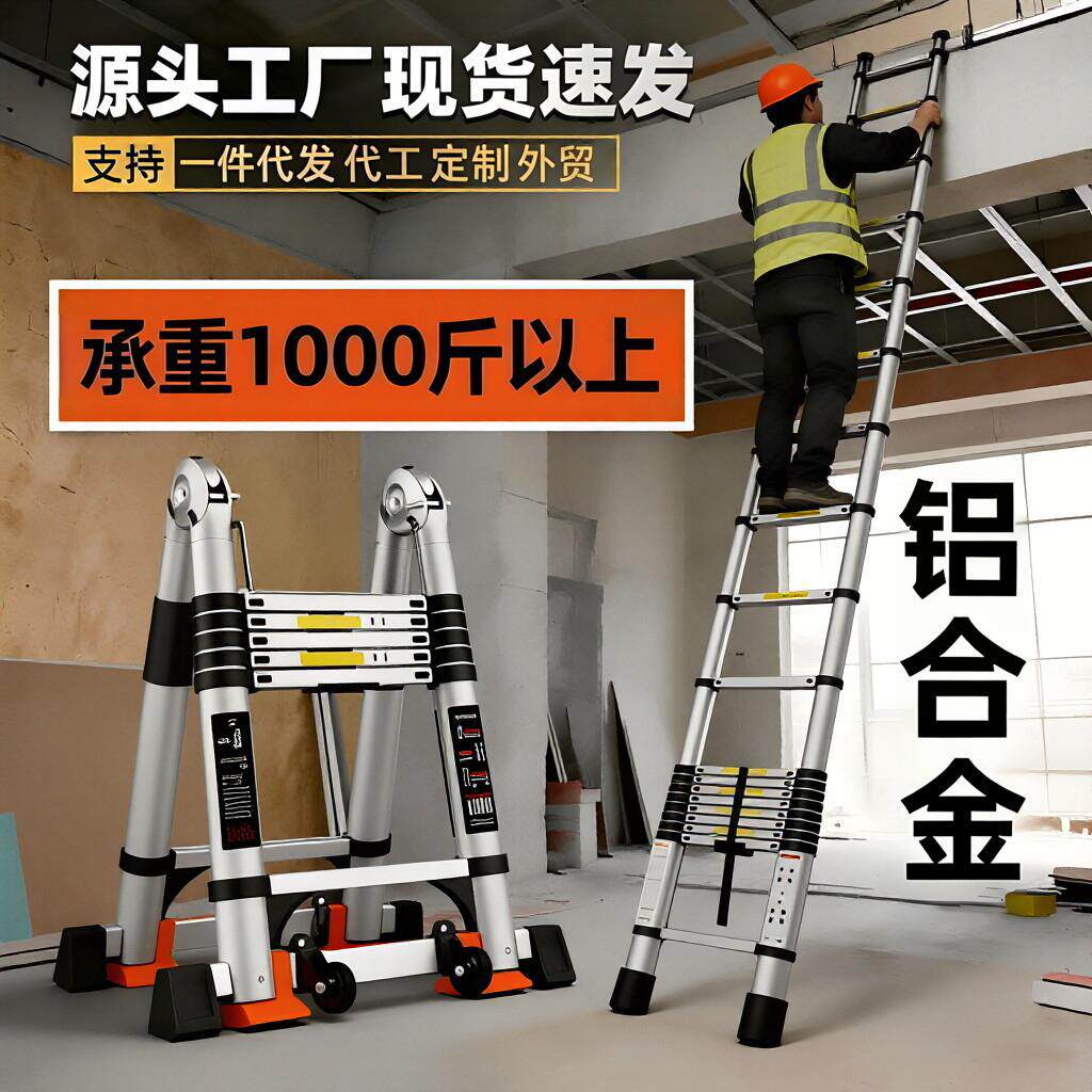 加厚铝合金人字梯伸缩梯多功能工程梯楼梯折叠梯梯子家用梯子折叠