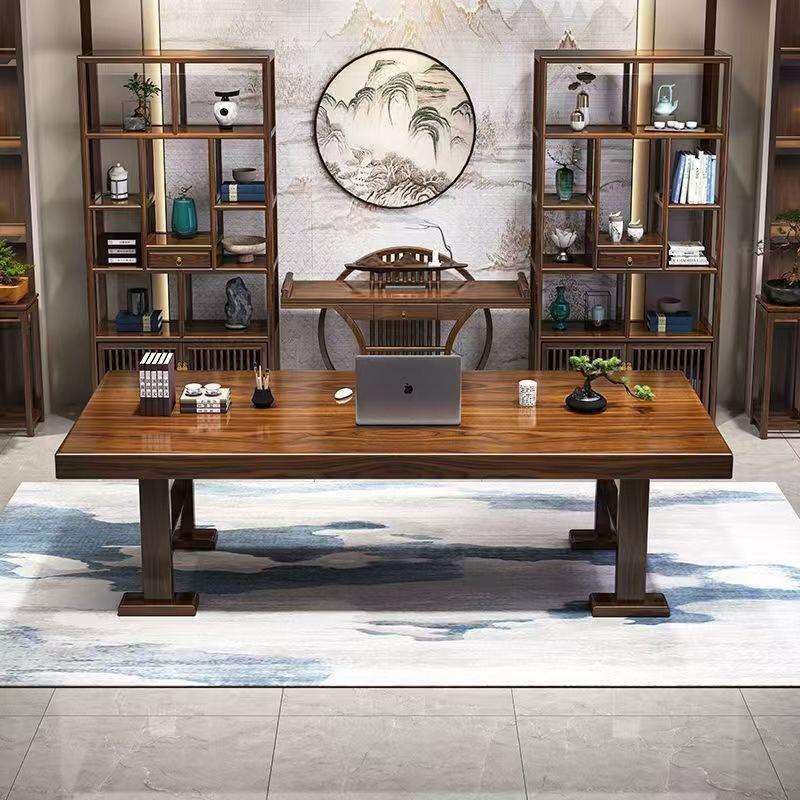 高端实木大板茶桌一桌五椅新中式办公家用茶台一体一整套泡茶茶几