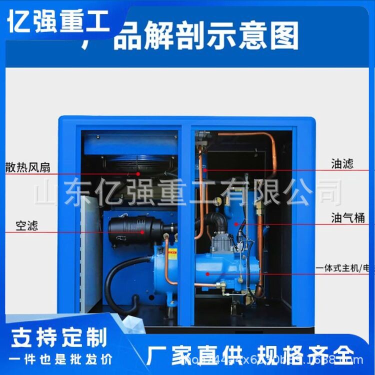 永磁一体螺杆式空压机一体化设计油气分离采用高压冷却系统