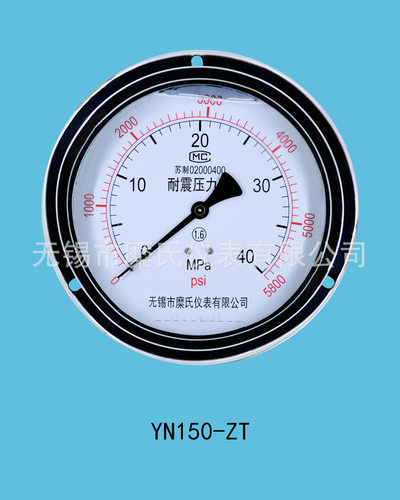 YN150ZT 150轴向带边耐震压力表 抗震压力表